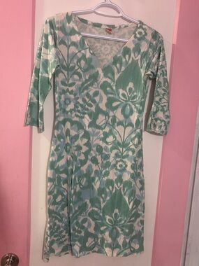 Green Floral Long Sleeve V-Neck Dress